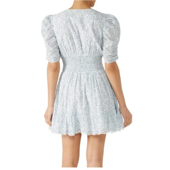 Cleobella Sadie Mini Dress Floral V-Neck Puff Sleeve Smocked Ruffle Cottagecore - Picture 14 of 16